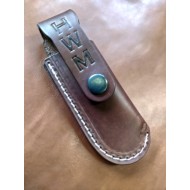 Knife - Hand Tooled Personalised Pouch to fit Large Folding Knife - Brown - with up to three initials